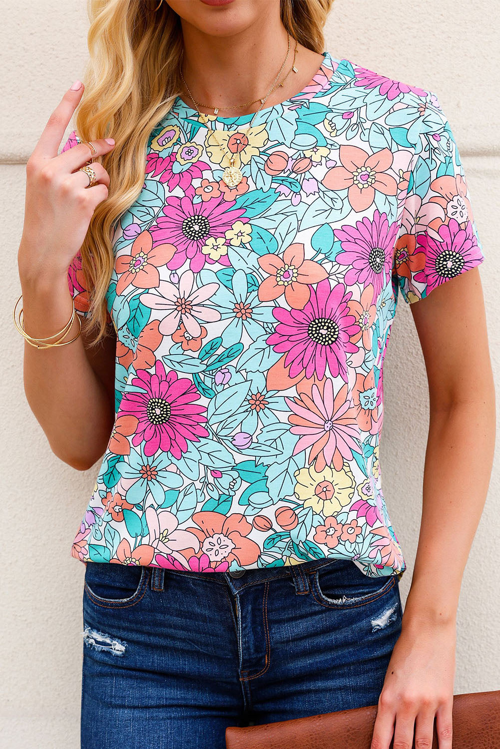 Multicolor Round Neck Sleeveless Floral Mini Dress