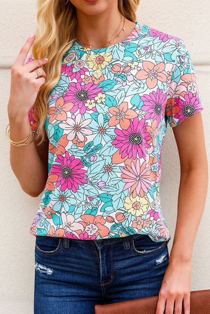 Multicolor Round Neck Sleeveless Floral Mini Dress