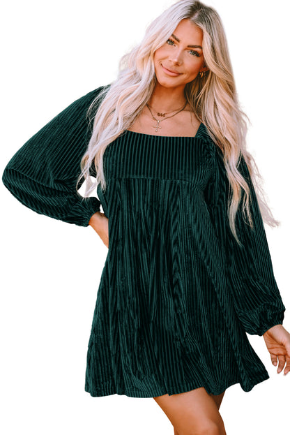 Pale Chestnut Long Sleeve Tiered Ribbed Velvet Dress