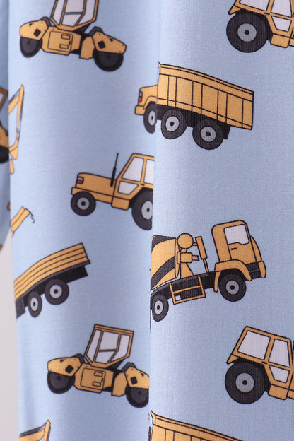 Premium blue excavator print bamboo pants set