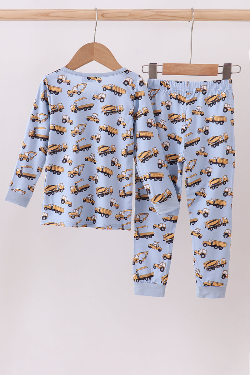 Premium blue excavator print bamboo pants set