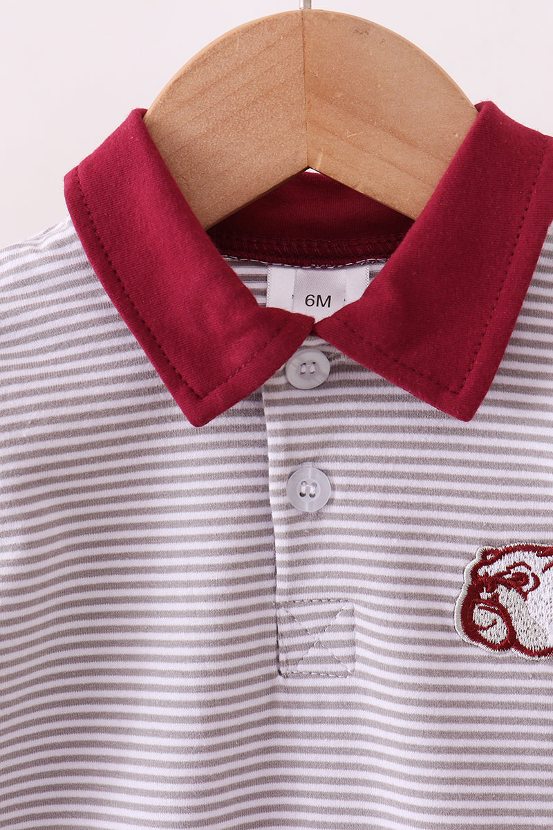Premium Maroon Georgia bulldog embroidery romper