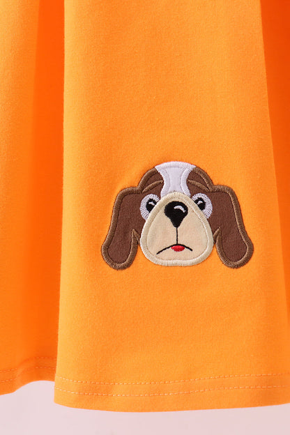 Premium Orange Tennessee puppy applique dress