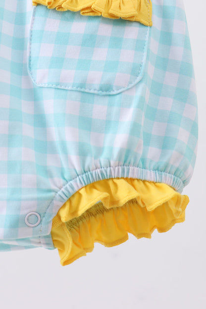 Blue gingham butterfly & bee pocket ruffle bubble