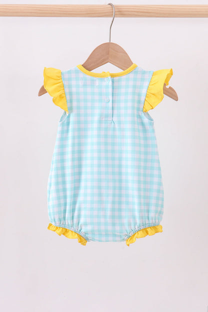 Blue gingham butterfly & bee pocket ruffle bubble