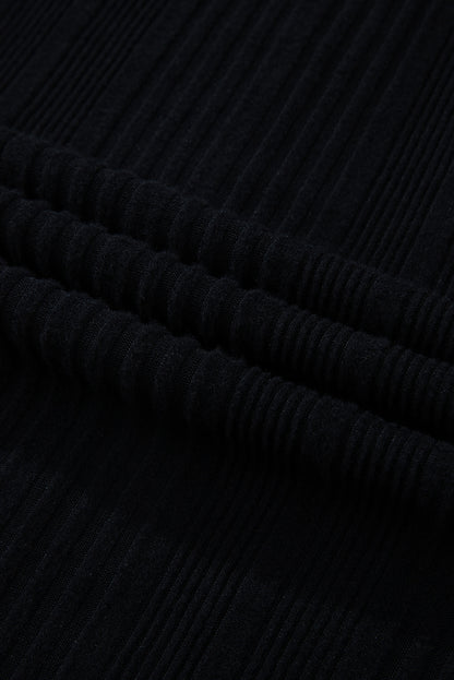 Black Color Block Drop Shoulder Rib Knit Mini Dress