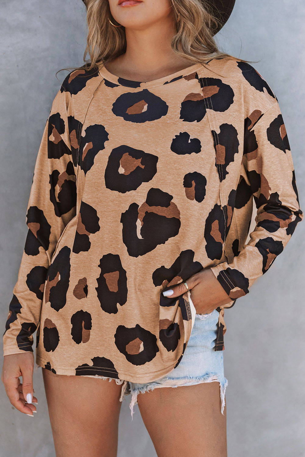 Leopard Print Button Front Bubble Sleeve Loose Knit Dress