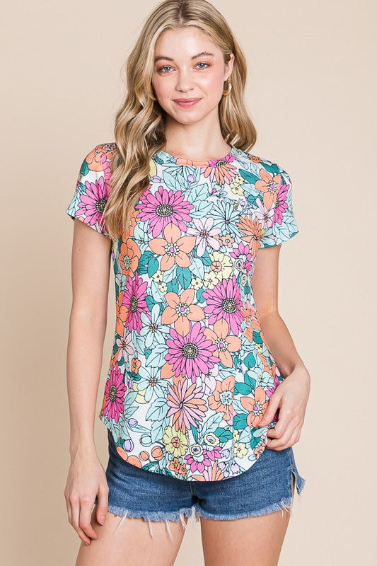 Multicolor Round Neck Sleeveless Floral Mini Dress