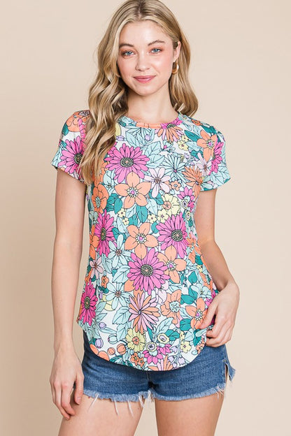 Multicolor Round Neck Sleeveless Floral Mini Dress
