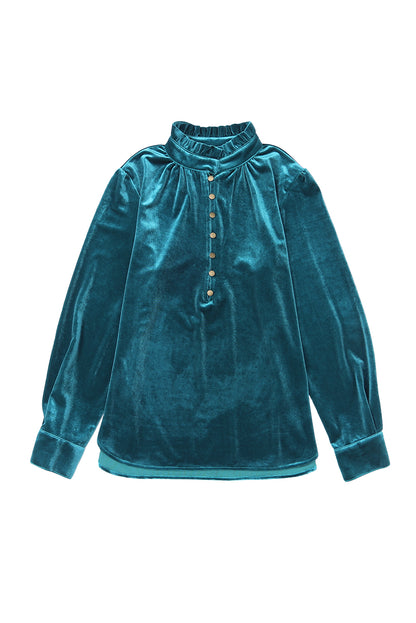 Skobeloff Velvet Buttoned Front Ruffled Mini Dress