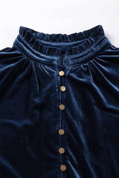 Skobeloff Velvet Buttoned Front Ruffled Mini Dress