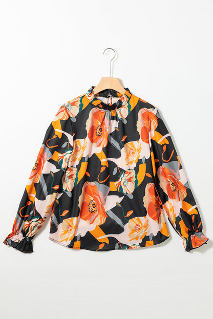 Multicolor Floral Print Waist Tie Pleated Midi Shirt Dress