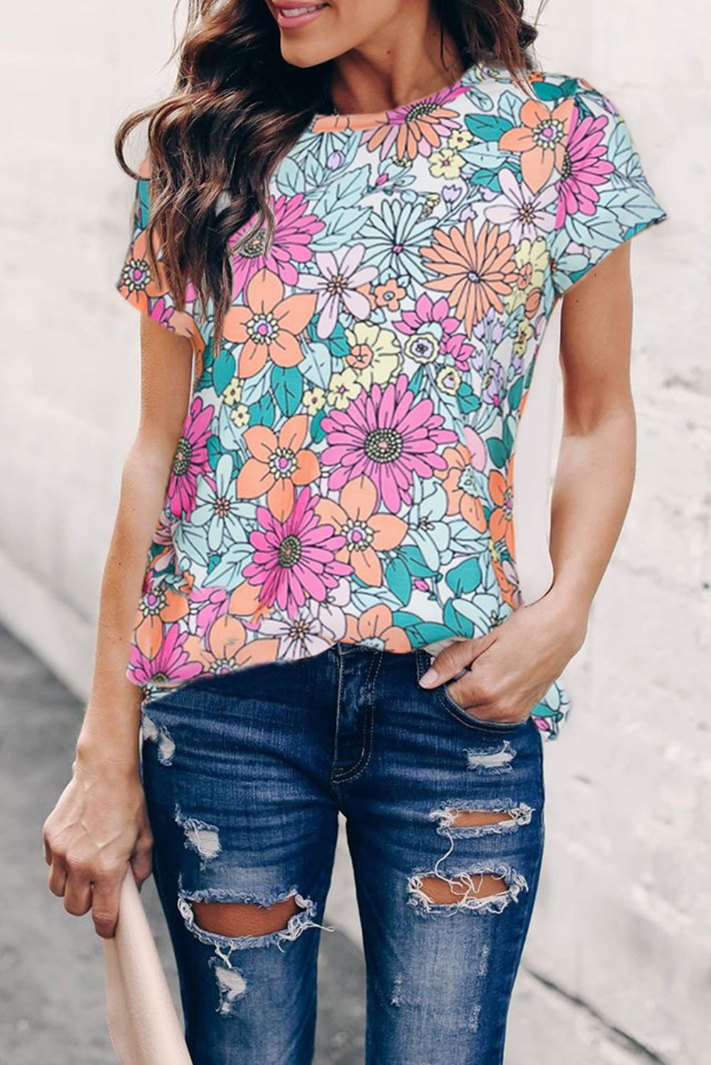 Multicolor Round Neck Sleeveless Floral Mini Dress