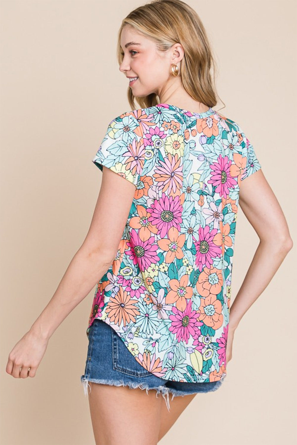 Multicolor Round Neck Sleeveless Floral Mini Dress