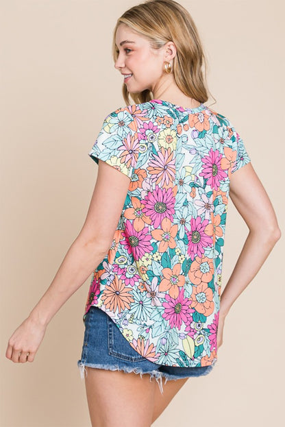 Multicolor Round Neck Sleeveless Floral Mini Dress