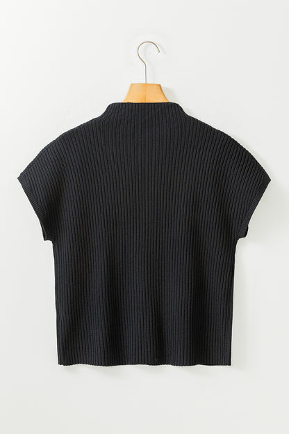 Blackish Green Patch Pocket Ribbed Knit Short Sleeve Sweater Dress