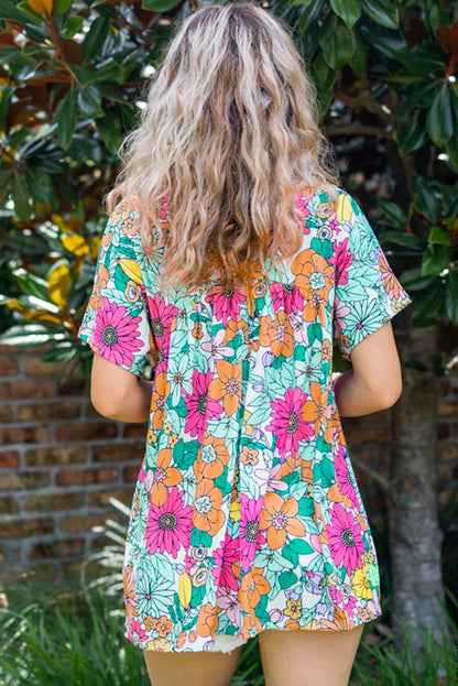 Multicolor Round Neck Sleeveless Floral Mini Dress