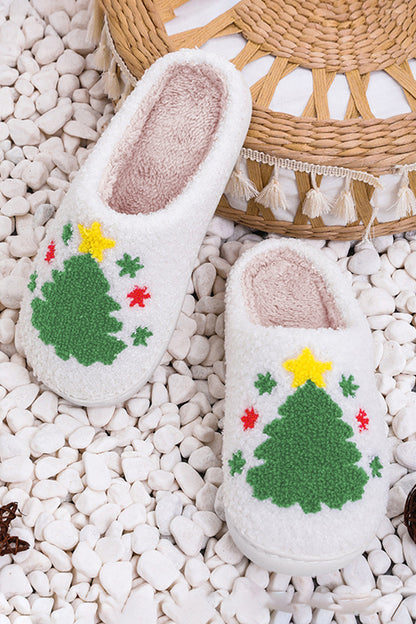 White Christmas Deer Home Indoor Plush Slippers