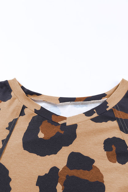 Leopard Print Button Front Bubble Sleeve Loose Knit Dress