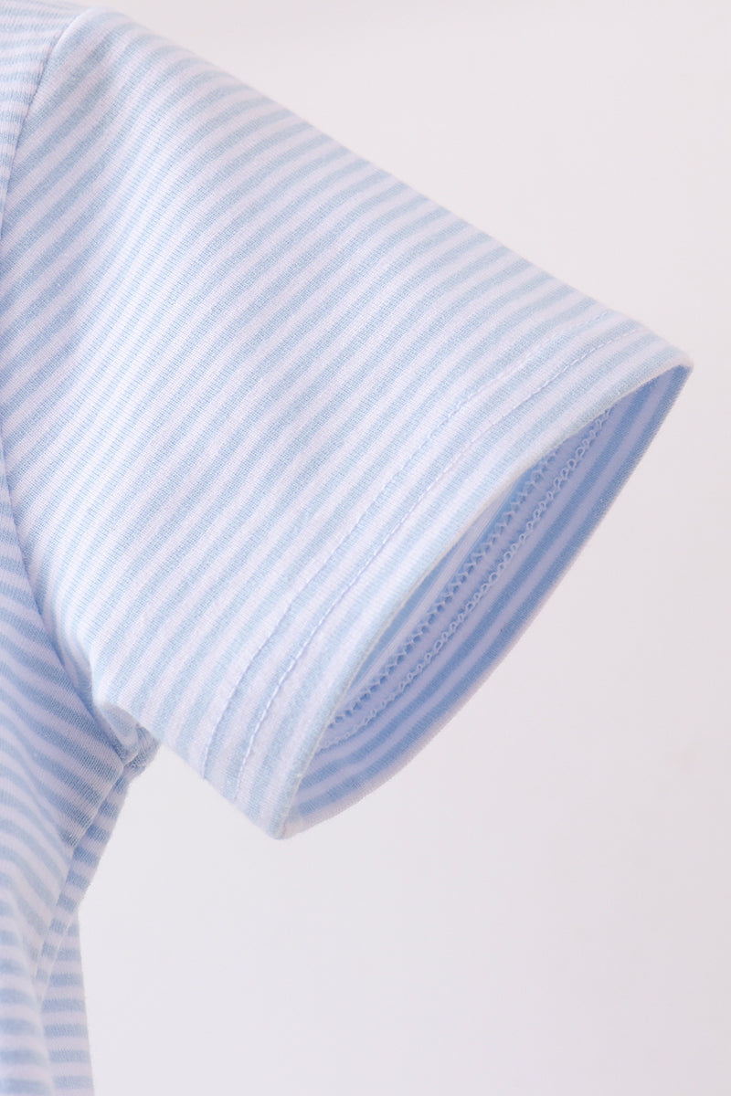 Blue stripe apple embroidery shirt