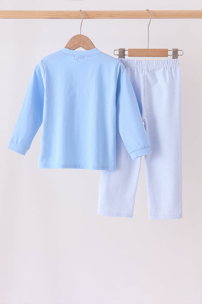 Blue Jack-O-Lantern applique pants set