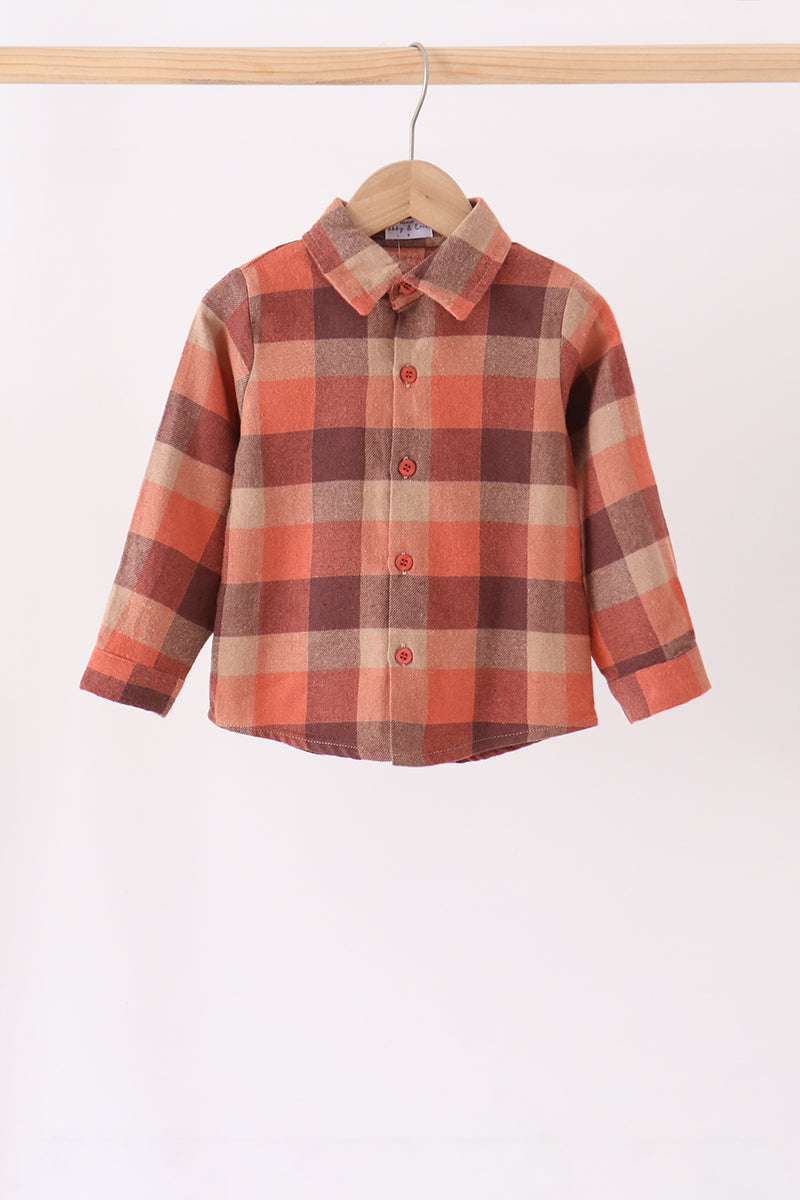 Rust Plaid Button Down Shirt