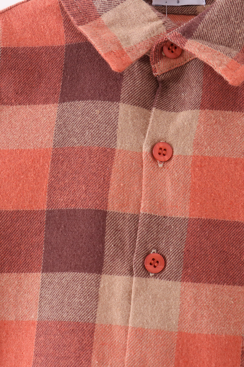 Rust Plaid Button Down Shirt