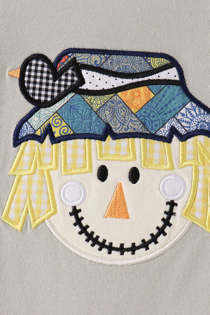 Gray Scarecrow Embroidery Romper