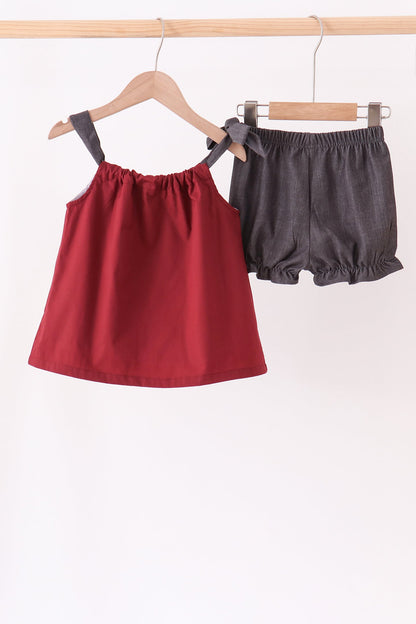 Maroon Scarecrow Embroidery Bloomer Set