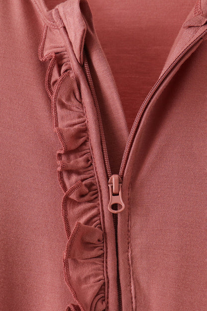 Dusty rose ruffle zipper bamboo anti-slip romper – view 3