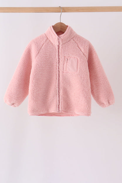 Pink fleece zipper jacket