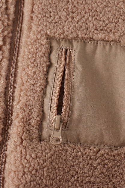 Beige fleece zipper jacket