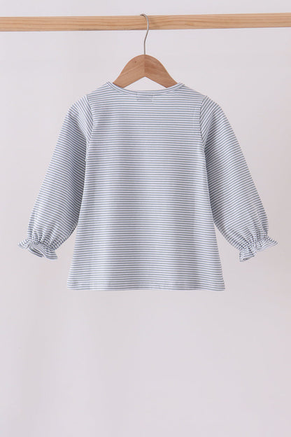 Sage turkey embroidery stripe top
