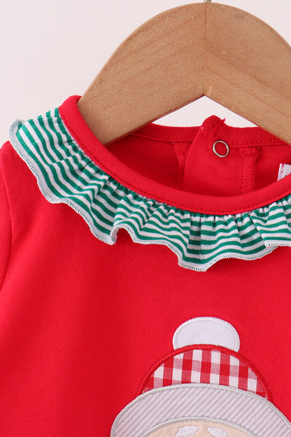 Red christmas santa embroidery ruffle romper