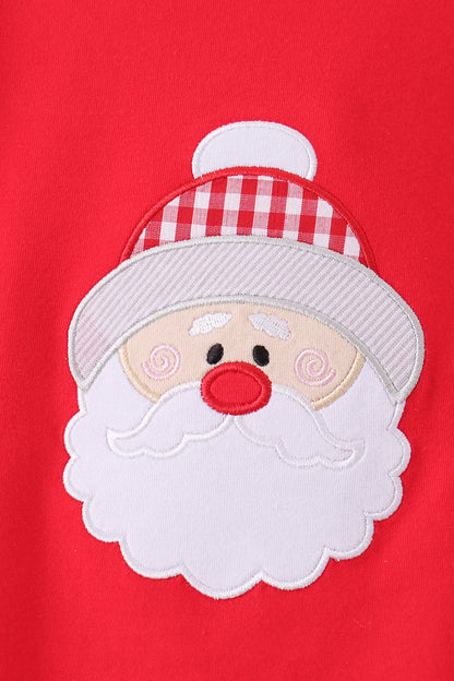 Red christmas santa embroidery ruffle romper