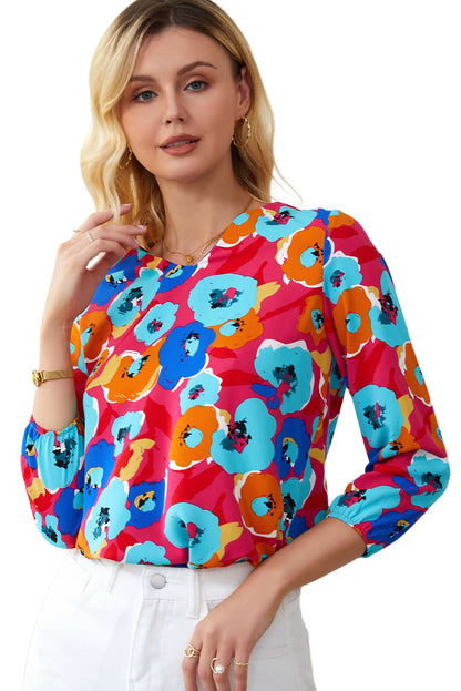 Rose Split V Collar Ruffle Sleeve Floral Shift Dress
