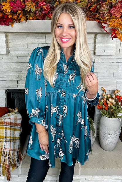 Black Leopard Print Button-up Long Sleeve Shirt Mini Dress