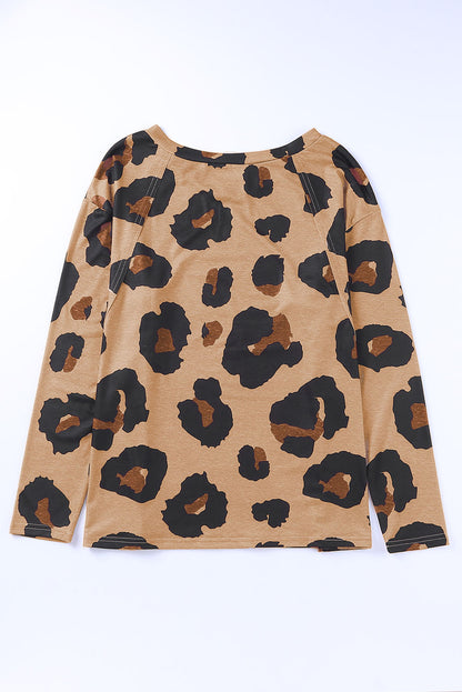 Leopard Print Button Front Bubble Sleeve Loose Knit Dress