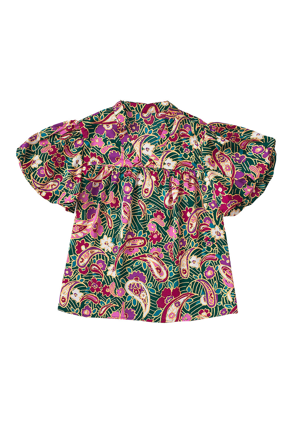 Green Paisley Print Flutter Sleeve Tiered Ruffle Dress