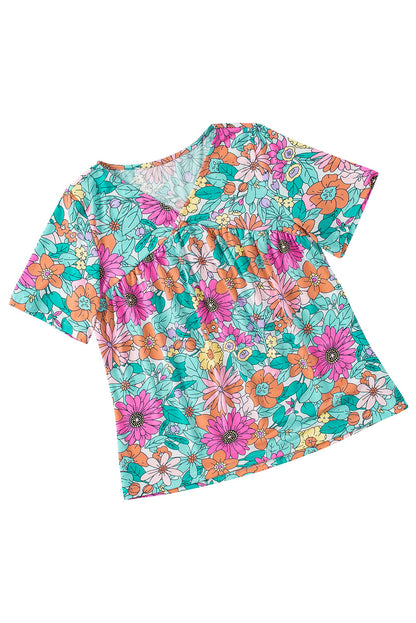Multicolor Round Neck Sleeveless Floral Mini Dress
