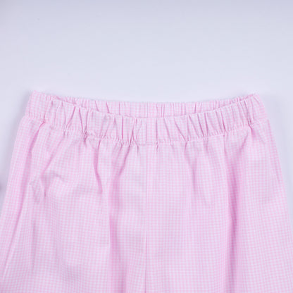 Pink christmas tree hand smocked ruffle pants set