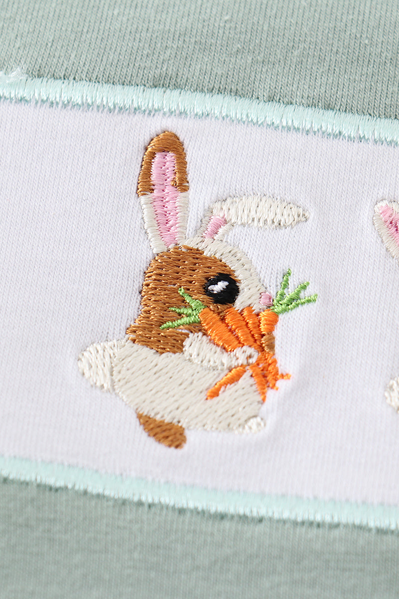 Green plaid bunny embroidery boy set