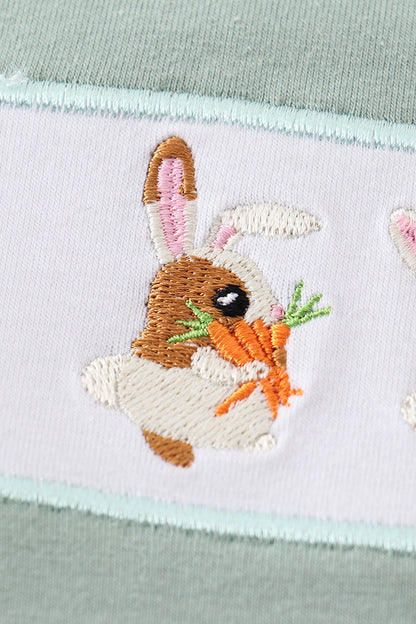 Green plaid bunny embroidery boy set