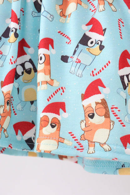 Blue christmas character print bloomer set