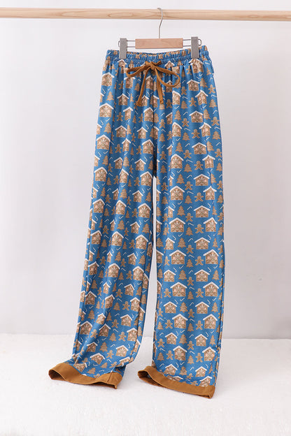 Navy gingerbread print dad pajamas pants