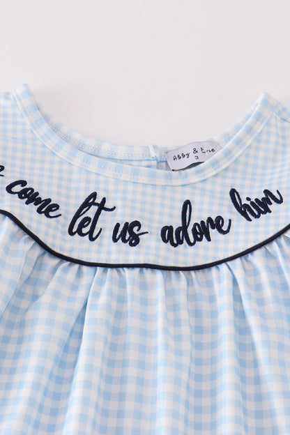 Navy plaid nativity embroidery girl set