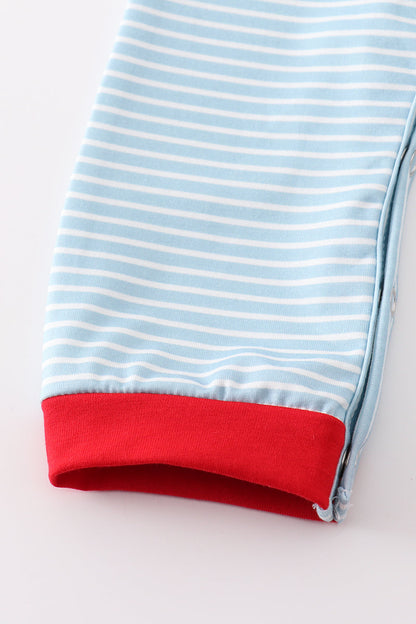 Blue stripe santa claus embroider boy romper