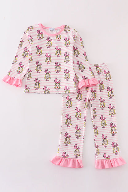 Pink stripe cindy lou who print girl pajamas