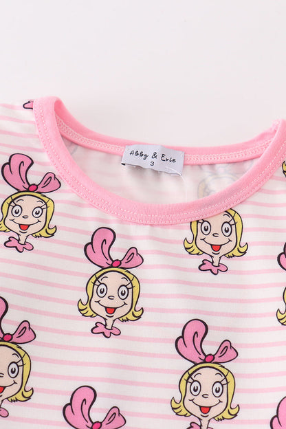Pink stripe cindy lou who print girl pajamas