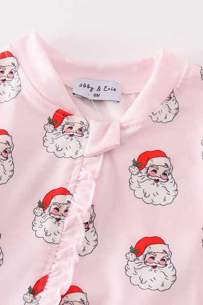 Pink santa print Zipper girl romper